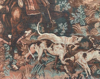 Grande Tapisserie Murale Française Vintage - Chasse Médiévale - 100% Coton - Décor Maison Rétro