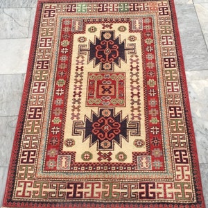 Handmade Wool Kazak Rug 3x5: Afghan Caucasian Oriental Rug