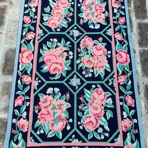 Area Rug 3x5 Handmade Rug French Style Aubusson Rug Vintage Rug Needlepoint Rug Wool Kilim Rug Floral Design Rug Oriental Rug, 145 x 80 cm