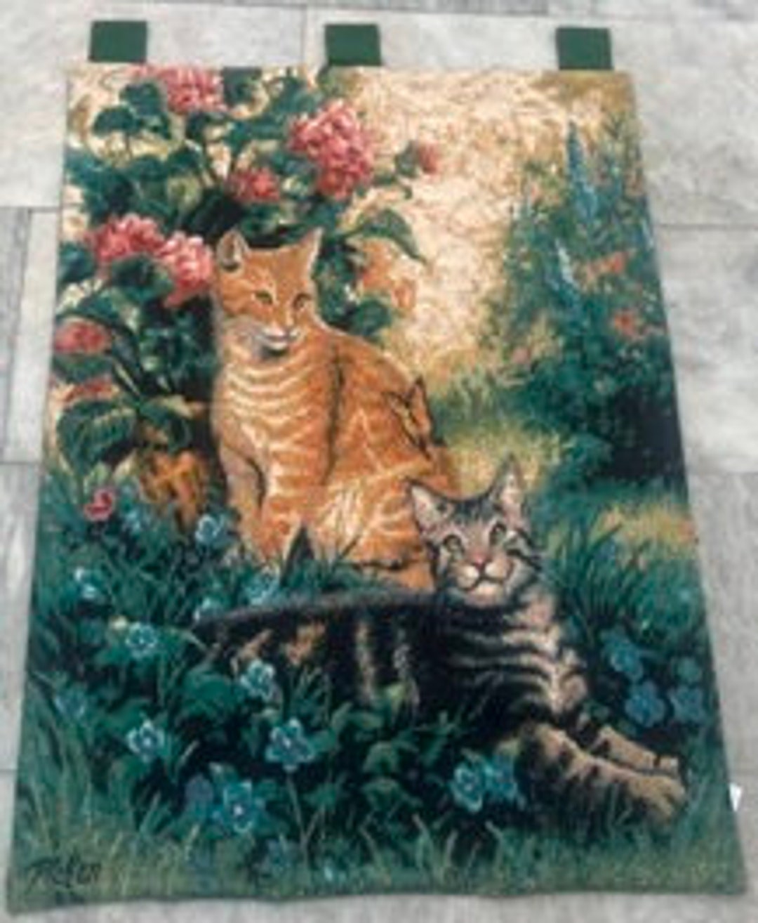 【新品】絵画　タペストリー　猫　花柄　タイル　アンティーク ヴィンテージ フレンチタペストリー、花柄猫、ホームデコレーション