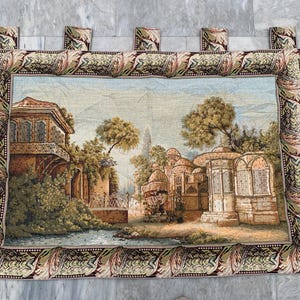 3x4 Frans tapijt, vintage tapijt, bloementapijt, religies tapijt, tuintapijt, wandtapijt voor huisdecoratie, 130 x 90 cm