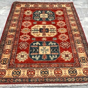 160x122 cm Wollteppich Afghan Rug Afghan Rug Handgefertigt Teppich Bodenteppich Kasak Teppich