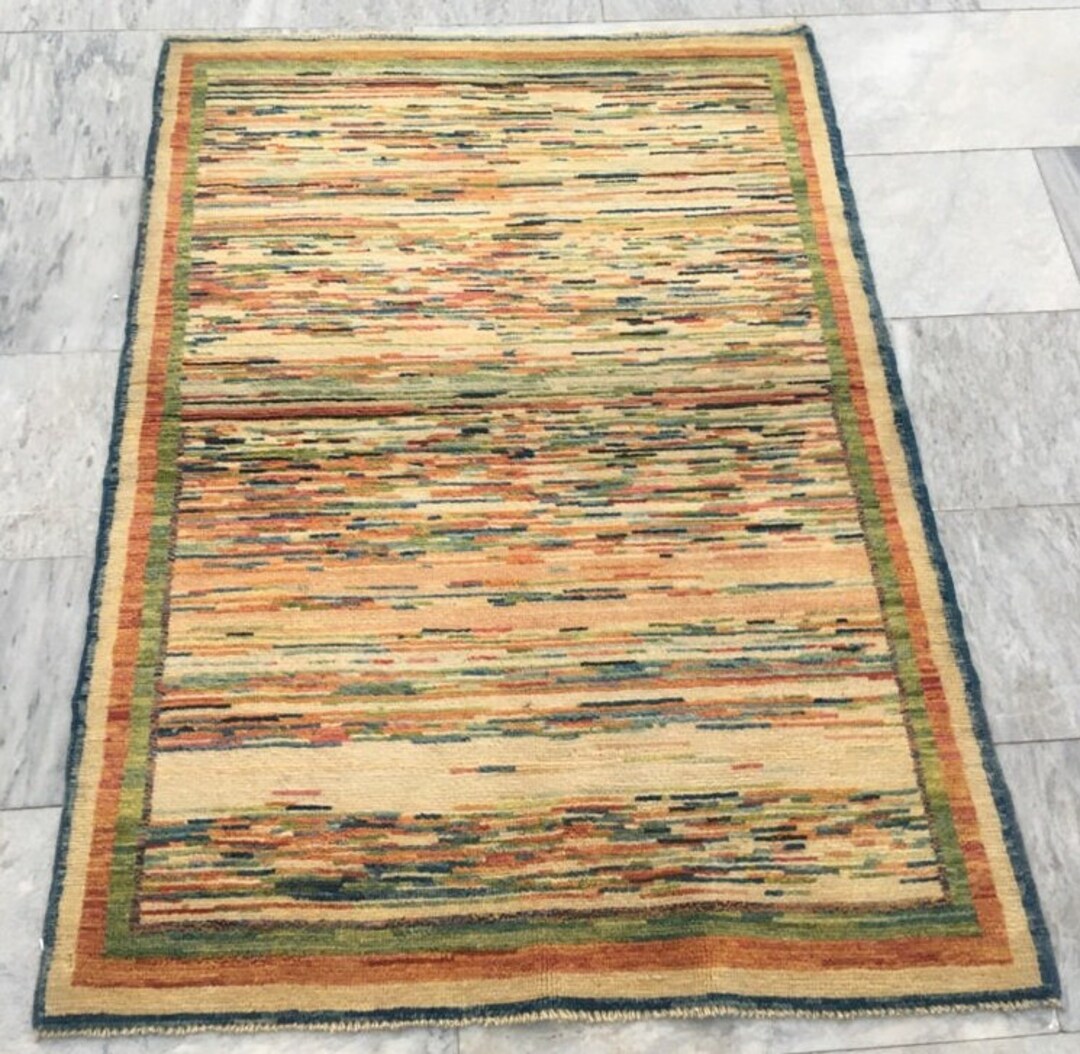 手織りアフガンギャッベラグ：ウールオリエンタルベッドルームラグ（4