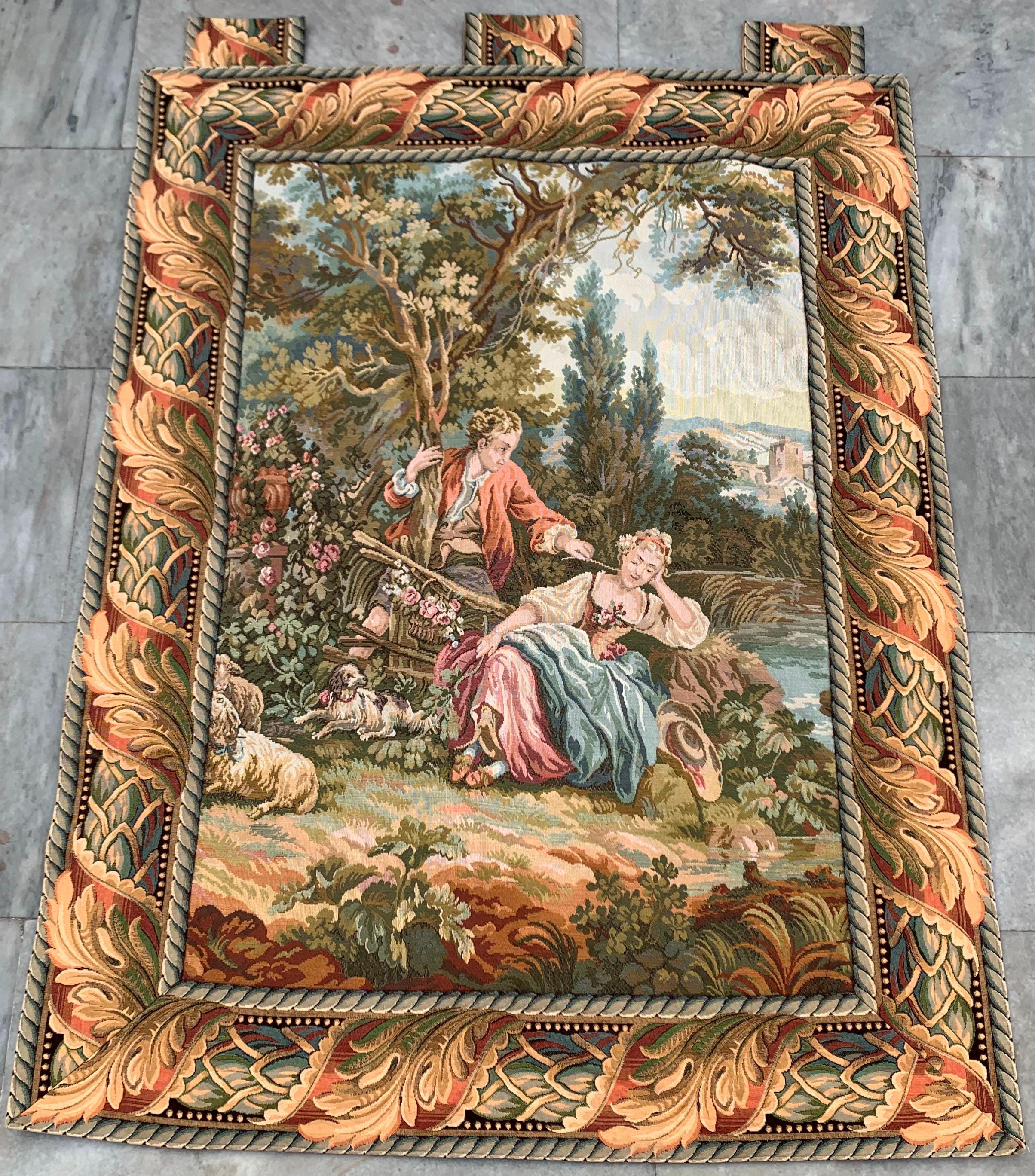 Vintage French Pastoral Tapestry, Rococo Wall Hanging (120x90 Cm
