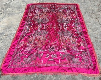 Mantel de seda vintage de la dinastía Qing, con diseño floral chino (1,8 x 1,2 m)