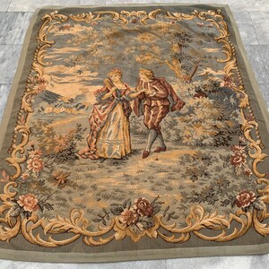 4 x 5 Frans tapijt, vintage tapijt, bloementapijt, tapijt met kleurrijke rozen, tapijt met kleurrijke rozen, tuintapijt, wandtapijt / wandkleed 151 x 122 cm