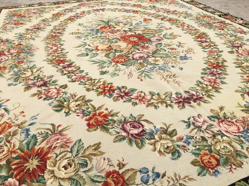 8x9 Aubusson Rug Hand Knotted Rug Needlepoint Wool Rug Floral Etsy UK