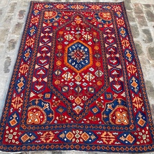 Area Rug 4x6 Handmade Rug French Style Aubusson Rug Vintage Rug Needlepoint Rug Wool Kilim Rug Floral Design Rug Oriental Rug, 167 x 112 cm