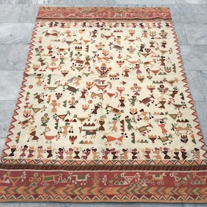 Vintage French Handmade Aubusson Rug, Needle Point Pictorial Rug, 5&#39;11x3&#39;11 Rug Bedroom Rug Oriental Rug, Wool Rug FREE SHIPPING, 181x121 cm