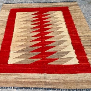 Teppich Teppich Handgeknüpfter Teppich Afghan Kelim Wohnzimmer Teppich Atemberaubender Kelim Moderner Teppich Großer Teppich Wolle Kelim Teppich 195 x 162 cm