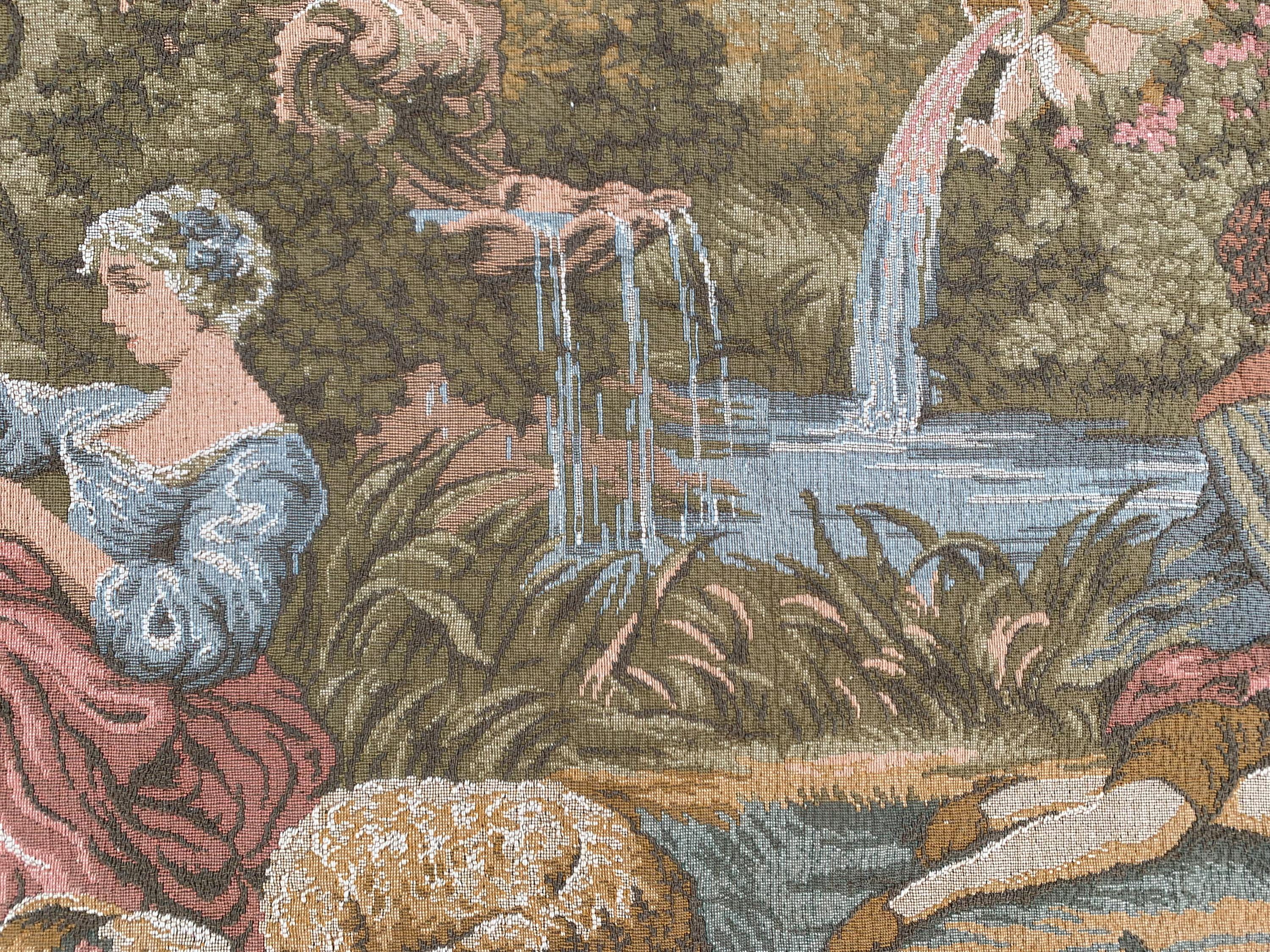 French Rococo Tapestry: Vintage Jacquard Woven Wall Hanging