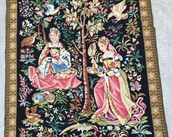 3x3 French Handwoven Tapestry pictorial tapestry Aubusson wall hanging Kitchen tapestry goblins medieval tapestry Home Decor 89 x 75 cm