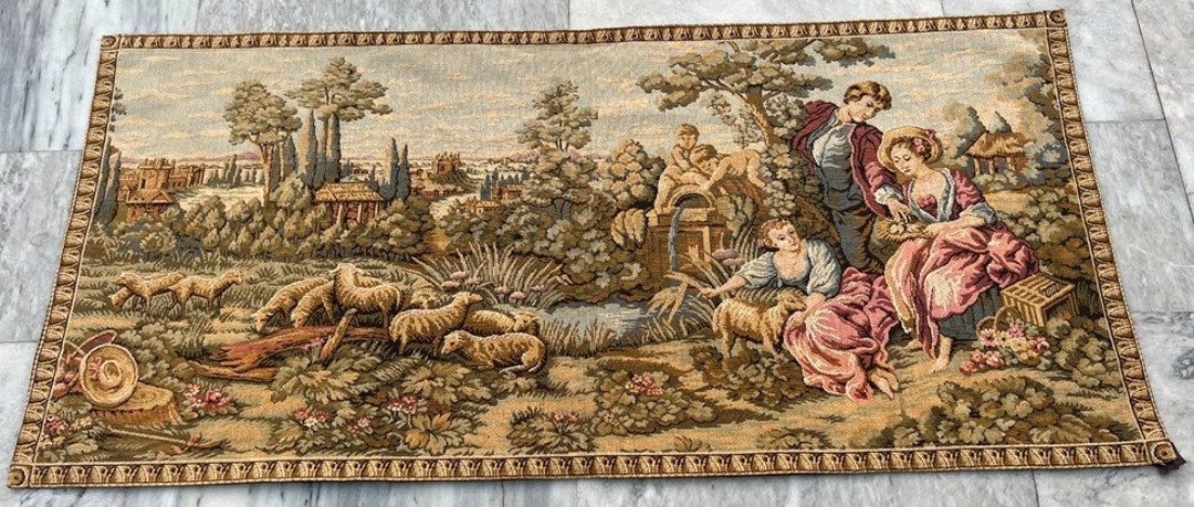 Vntage French Tapestry Authentc Décor Goblns Floral Wall Hangng