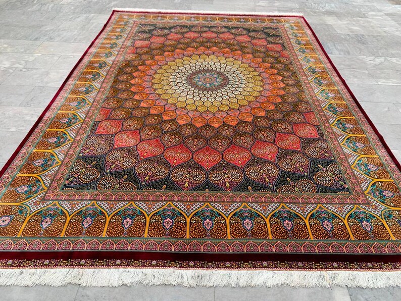 Extra Large Silk Turkish Style Rug: Blossoming Medallion Silky Bedroom ...