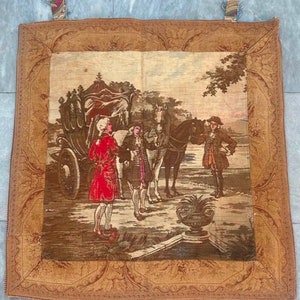 2X2 French Tapestry Vintage Tapestry Décor Traditional Wall Hangings, Goblins Floral Horsing, Tapestry, Medieval Floral Tapestry 64x60 cm