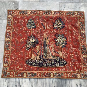 3x4 ft Vintage Tapestry, French Tapestry, Floral Tapestry, Medieval Tapestry, Unicorn Tapestry, French Tapestry Wall Hanging, 108X91 cm
