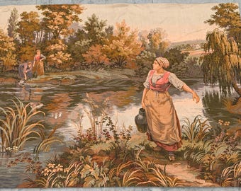 Vintage French Verdure Tapestry: Romantic Floral Wall Hanging (120x88 cm)