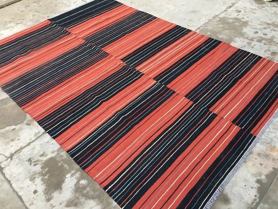 Handwoven Afghan Kilim Rug, Wool Stripe Flatweave, 6x8 ft