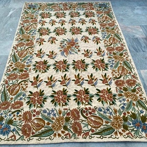 French Aubusson Rug, 5x8 Rugs, Handmade Rug, Area Rug, Vintage Rug, Needlepoint Rug, Wool Kilim Rug, Floral Rug, Oriental Rug, 241 x 150 cm