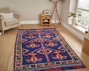 5x3 Vintage Afghan Rug, Handwoven Wool Tribal Kilim