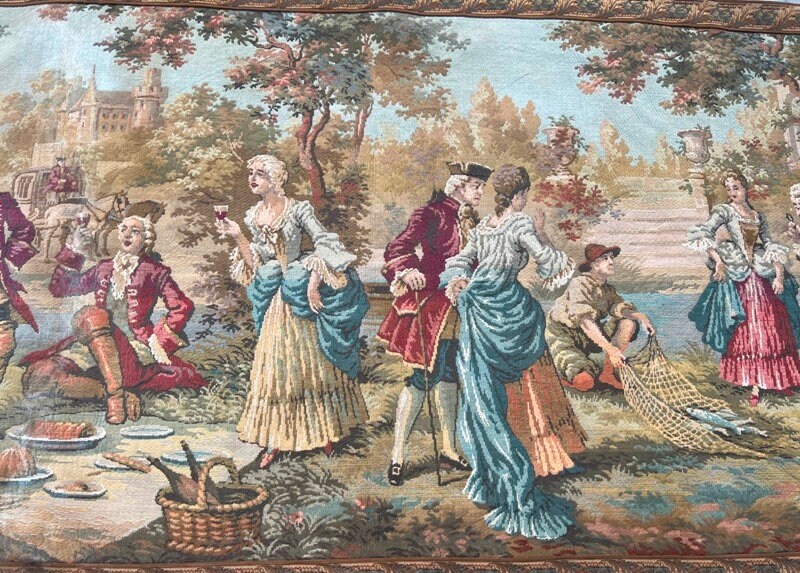 ヴィンテージ フレンチ タペストリー：絵画風壁掛け（195 x 102 cm