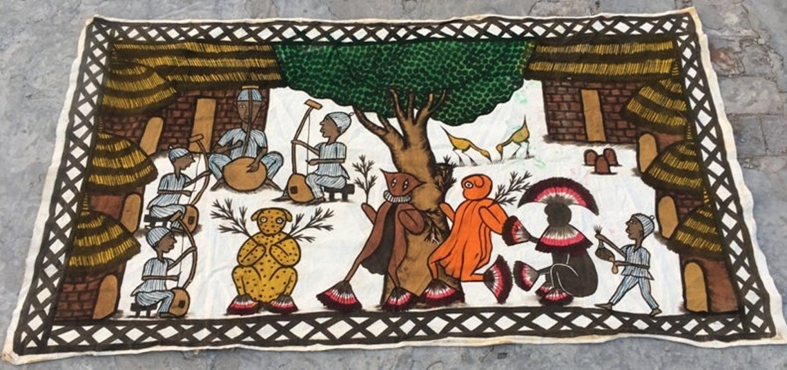 Antique African Tapestry Hand Painting Pictorial Tapestry Wall  Etsy