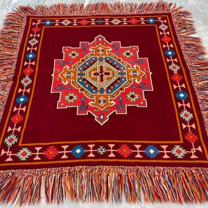 Handmade Rug, Area Rug, Vintage Rug, French Aubusson Rug, Needlepoint Rug, Wool Kilim Rug, 4x4 Rugs, Floral Rug, Oriental Rug, 125 x 111 cm