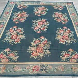 7x10 Vintage French Handmade Aubusson Rug, Needle Point Rug, Floral Rug, Bedroom Rug, Oriental Rug, Wool Kilim Rug, FREE SHIPPING 297x225 cm