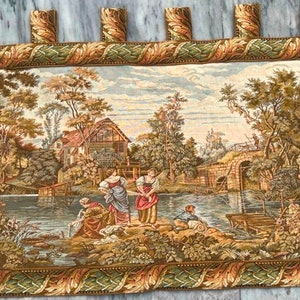 Vintage French Tapestry Wall Hanging: Floral Medieval Scene (90x55 cm)