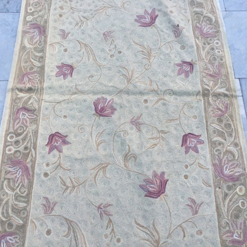 French Aubusson Rug, 3x4 Rugs, Handmade Rug, Area Rug, hotsell Vintage Rug, Needlepoint Rug, Wool Kilim Rug, Floral Rug, Oriental Rug, 126 x 76 cm