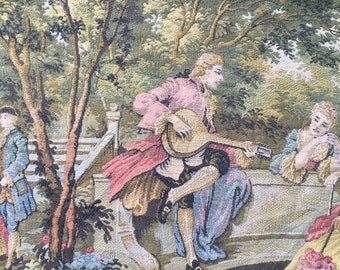 ヴィンテージ フレンチ タペストリー、中世の花柄壁掛け (85 x 67 cm