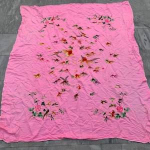Vintage Chinese Tablecloth Silk Kitchen Dinning Table Cover Hand Embroidered Floral Tablecloth Qing Dynasty Wall Hanging 160x133 cm