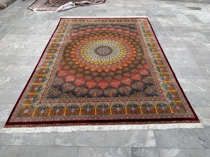 Extra Large Silk Turkish Style Rug: Blossoming Medallion Silky Bedroom ...