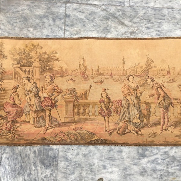 2x3 Antique French pictorial tapestry wall hangings Kitchen tapestry room goblins tapestry medieval tapestry room decor 85 x 48 cm