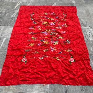 4x6 ft Vintage Chinese Tablecloth, Silky Dinning Table Cover, Hand Embroidered Floral Tablecloth Qing Dynasty Wall Hanging 185x130 cm