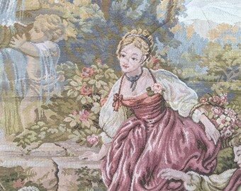 Tapisserie Murale Vintage Française – Jardin Floral – 80x70 Cm – Coton 100%