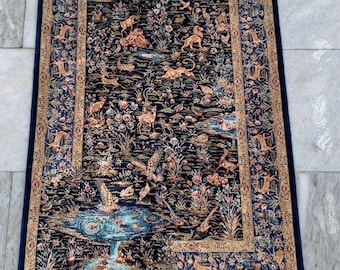 Luxury Silk Turkish Style Rug: Pictorial Tapestry Wall Hanging (2x3 ft)