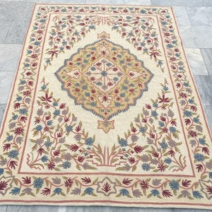 French Aubusson Rug, 4x6 Rugs, Handmade Rug, Area Rug, Vintage Rug, Needlepoint Rug, Wool Kilim Rug, Floral Rug, Oriental Rug, 180 x 120 cm