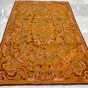 Handmade Rug, Area Rug, Vintage Rug, French Aubusson Rug, Needlepoint Rug, Wool Kilim Rug, 5x8 Rugs, Floral Rug, Oriental Rug, 233 x 150 cm