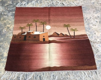 Vintage Handwoven Afghan Kilim Rug, Floral Wall Hanging (95x95 cm)