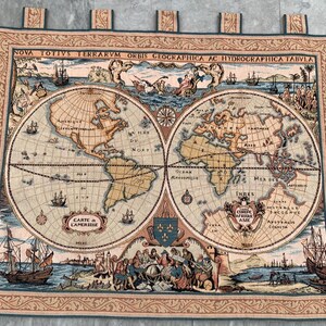 Französischer 3X3 Wandteppich, Vintage Wandteppich, mit Blumenmuster, Weltkarte, Wandteppich, Wandbehang, 105 x 85 cm