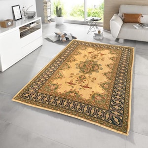 6x4 French Style Aubusson Pictorial Rug Hand Knotted kilim Rug Turkish rug Needlepoint Wool Rug Floral Design rug Bedroom Rug 179 x 119 cm