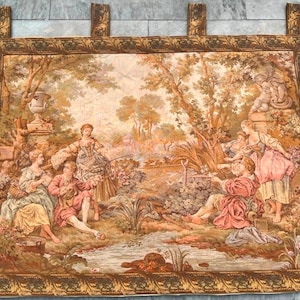 2x3 French Tapestry, Vintage Tapestry, Floral Tapestry, Authentic Tapestry, Medieval Tapestry, Fighting Tapestry/Wall Hanging, 95 x 70 cm