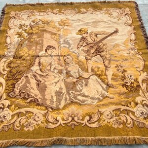 Tapiz vintage de 4 x 4, tapiz francés, tapiz floral, tapiz medieval, tapiz pictórico, decoración de dormitorio, 125 x 125 cm