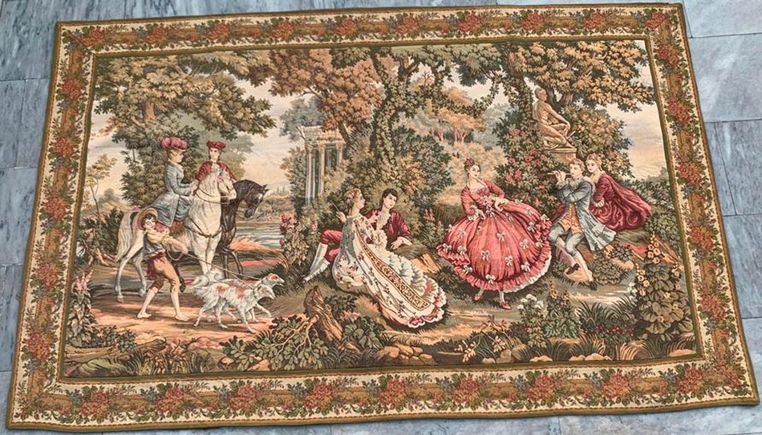 Tenture Murale Française Vintage – Gobelins Floral – 100% Coton – 100x65 Cm – Occasion