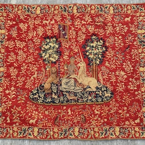 3x4 ft Vintage Tapestry, French Tapestry, Floral Tapestry, Medieval Tapestry, The Unicorn Tapestry, French Tapestry Wall Hanging, 113X97 cm