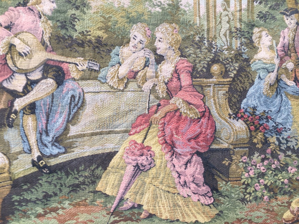ヴィンテージ フレンチ タペストリー、中世の花柄壁掛け (85 x 67 cm