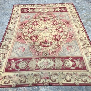 Handmade Rug French Style Aubusson Rug Vintage Rug Bedroom Rug Needlepoint Rug Wool Kilim Rug Floral Design Rug Oriental Rug, 232 x 156 cm