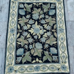 2x3 Vintage French Handmade Aubusson Rug, Needle Point Rug, Floral Rug, Bedroom Rug, Oriental Rug, Wool Kilim Rug, FREE SHIPPING 90x60 cm