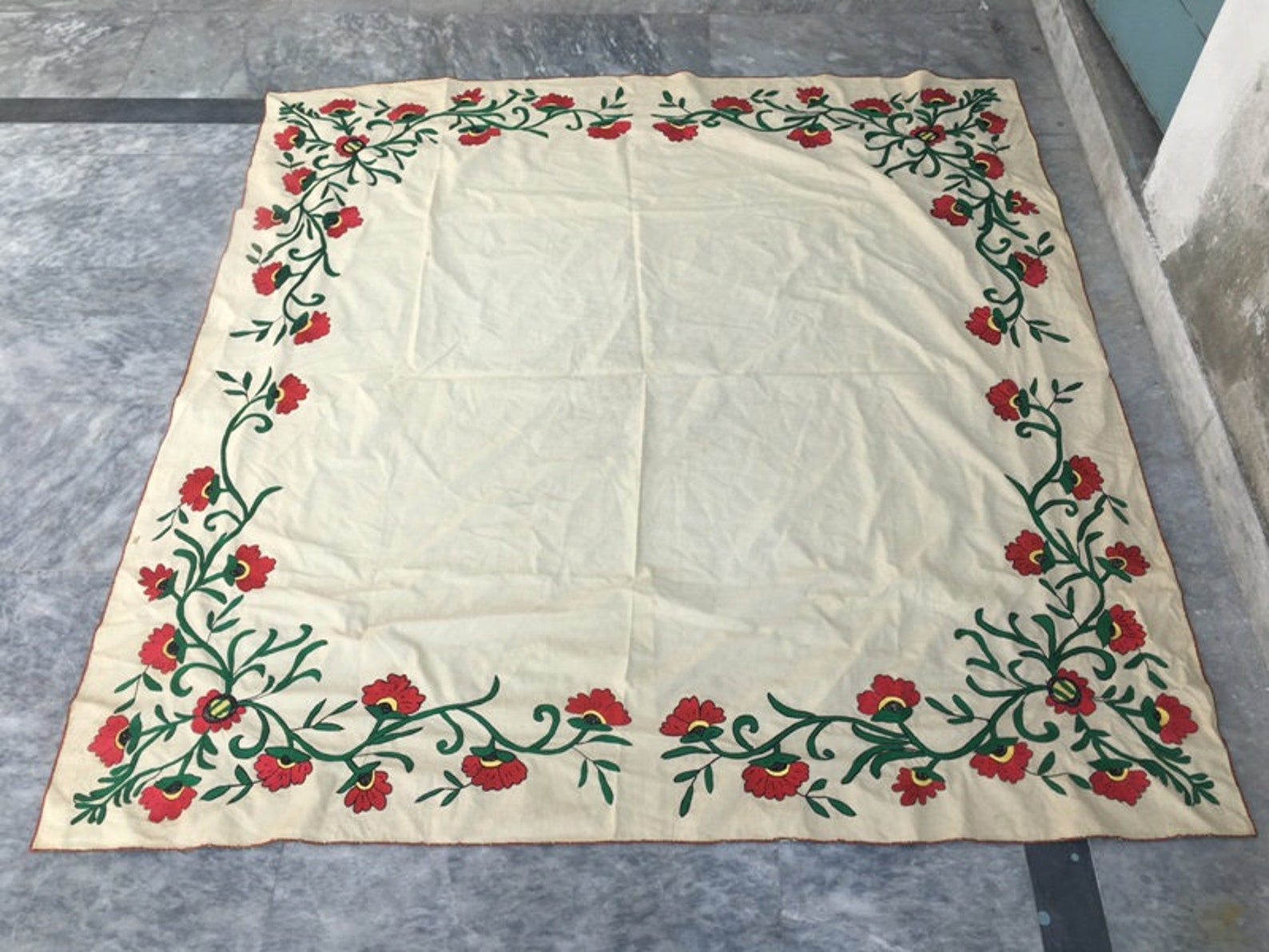 5x5 Antique Turkish Tablecloth Kitchen Dinning Tablecloth Hand Etsy